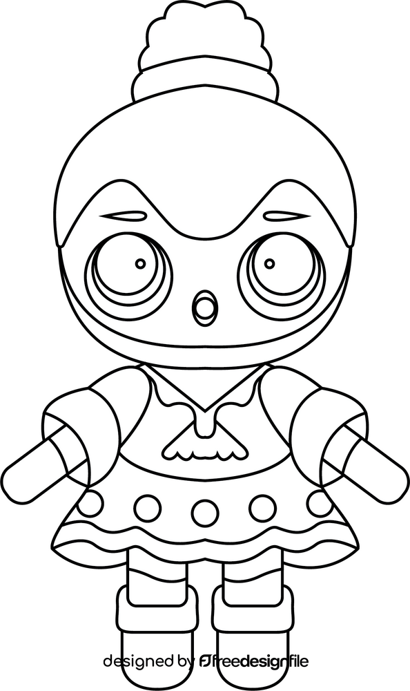 Cartoon Lol doll black and white clipart