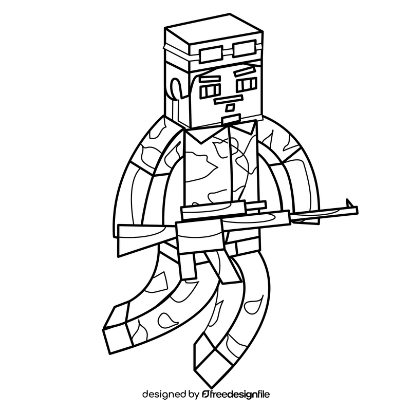 Minecraft army man drawing black and white clipart