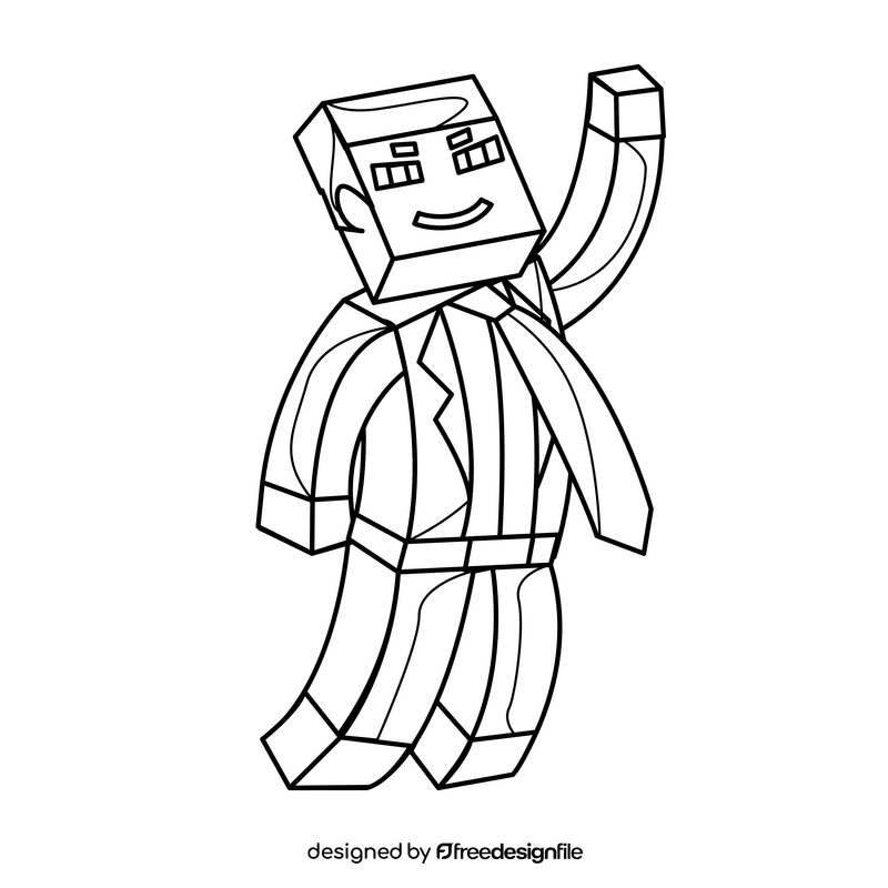 Minecraft businessman drawing black and white clipart