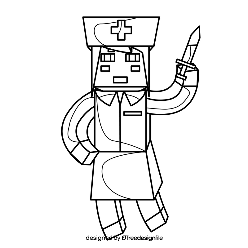 Minecraft nurse drawing black and white clipart