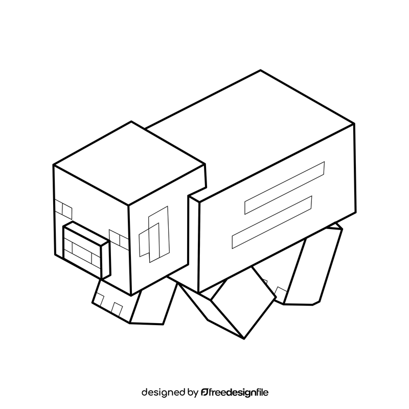 Minecraft pig black and white clipart