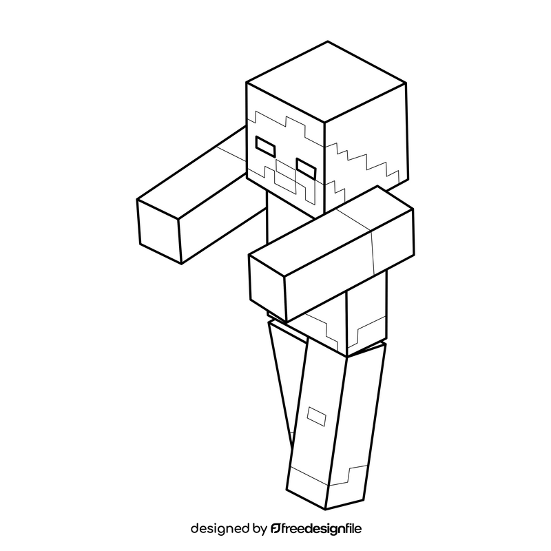 Minecraft zombie drawing black and white clipart