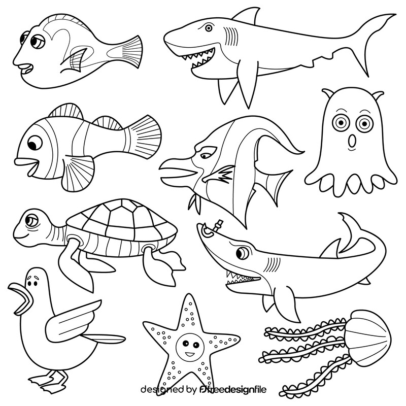 Nemo cartoon clipart images set black and white vector
