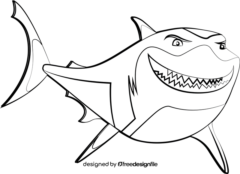 Bruce shark Disney Finding Nemo cartoon character drawing black and white clipart
