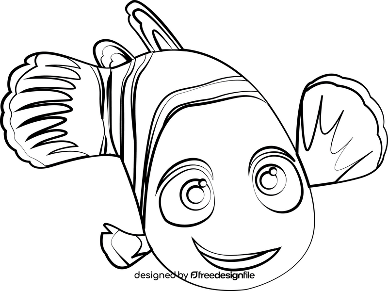 Nemo from Finding Nemo cartoon drawing black and white clipart