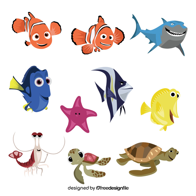 Finding Nemo cartoon characters set vector