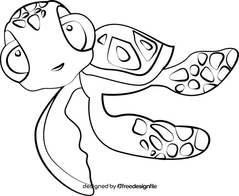 Squirt sea turtle from Finding Nemo cartoon black and white clipart
