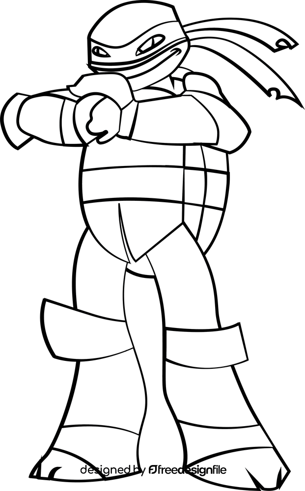 Cartoon Ninja Turtle black and white clipart