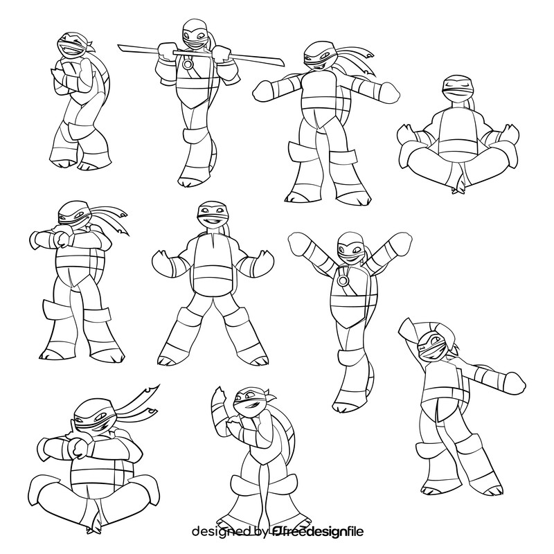 Teenage Mutant Ninja Turtles TMNT set black and white vector