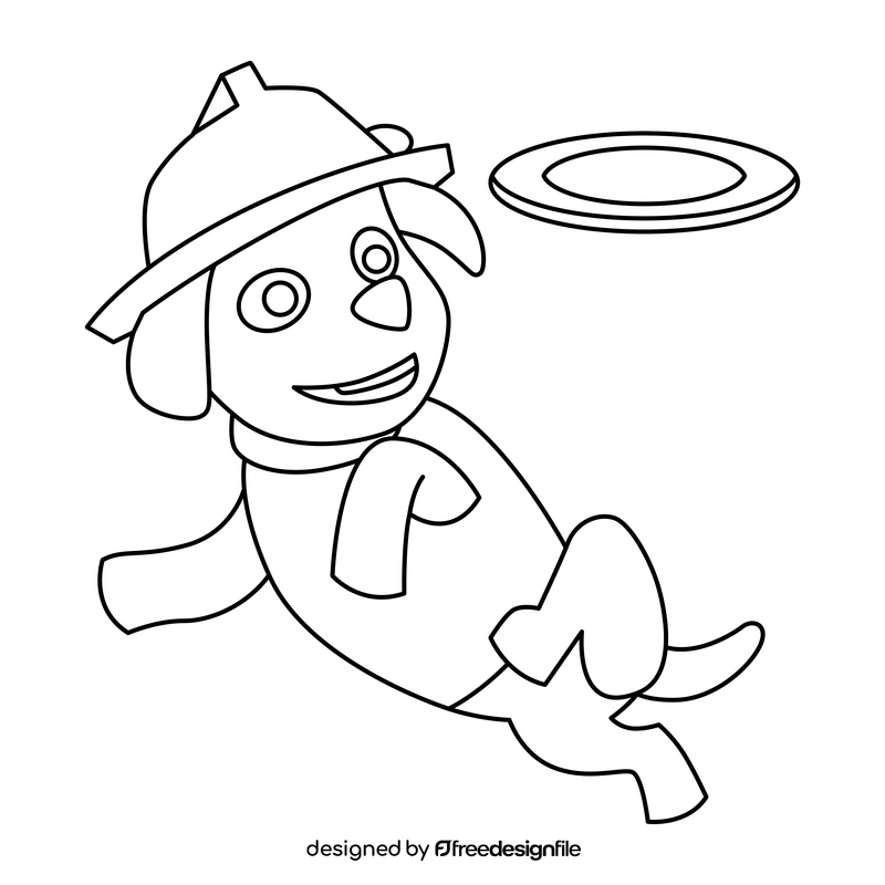 Marshall PAW Patrol cartoon character playing frisbee drawing black and white clipart