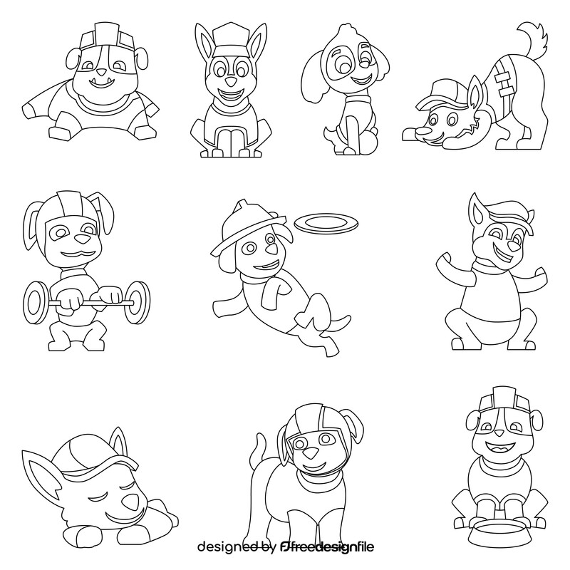 Paw Patrol characters set black and white vector