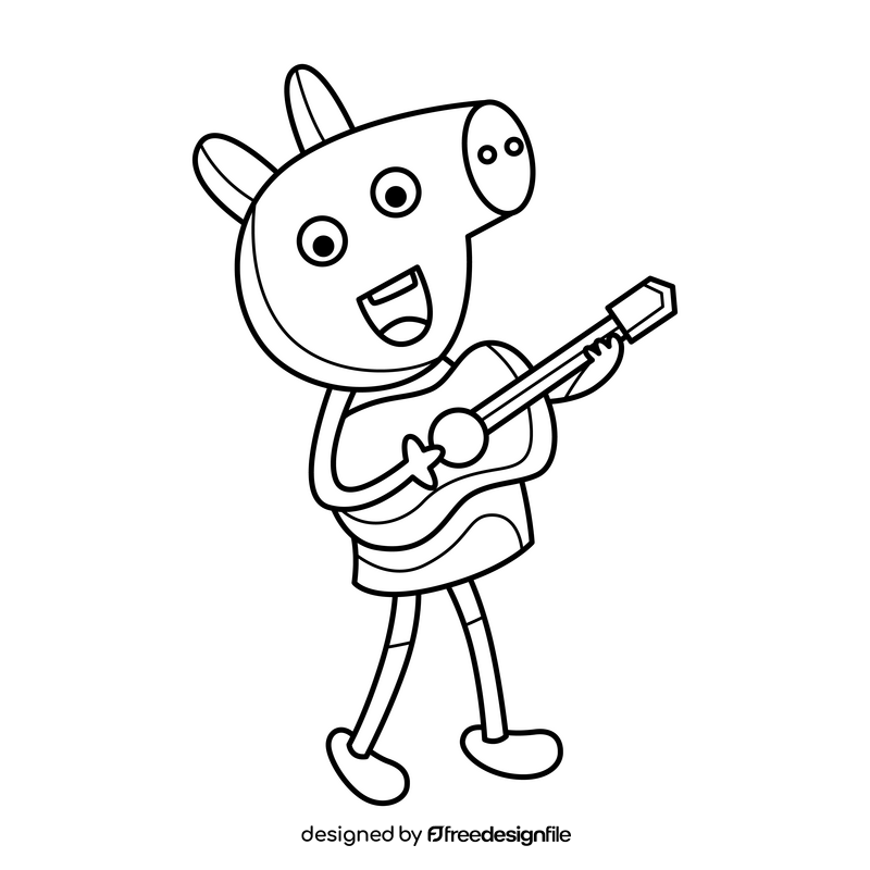 Peppa Pig playing guitar drawing black and white clipart