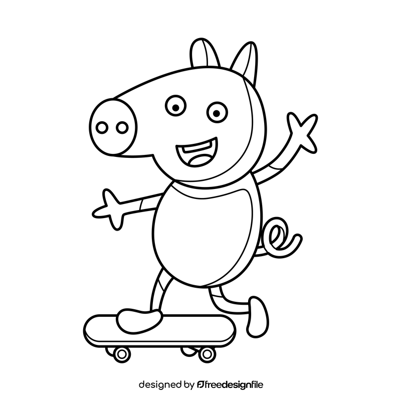 Peppa Pig on skateboard drawing black and white clipart