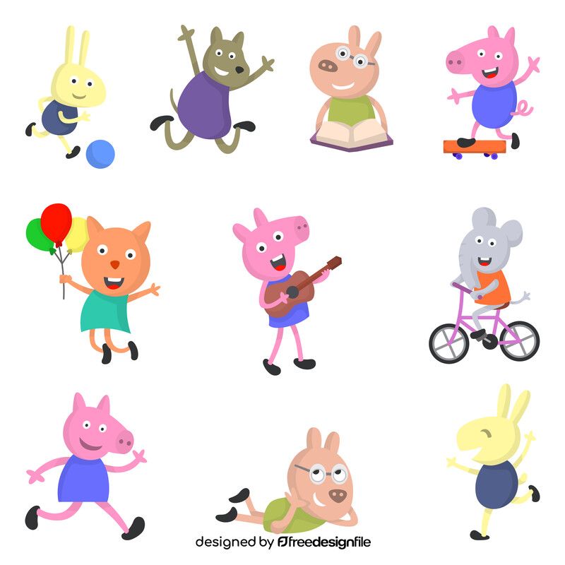 Peppa Pig characters clipart set vector