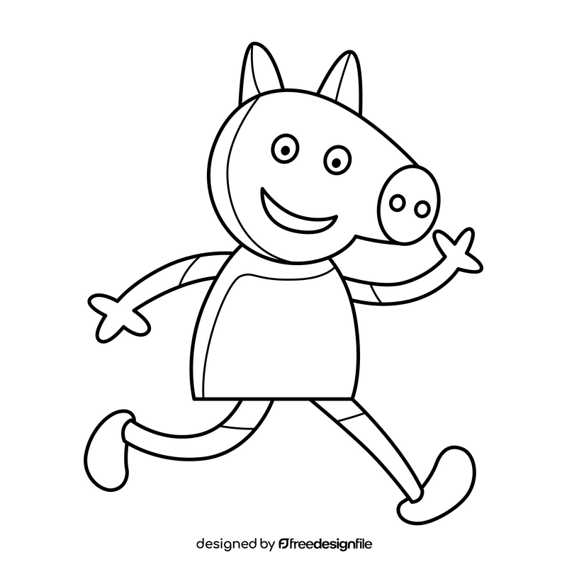 Cartoon Peppa Pig running black and white clipart
