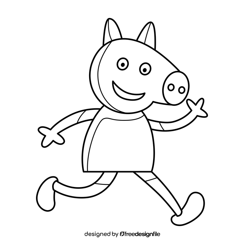 Cartoon Peppa Pig Running Black And White Clipart Free Download