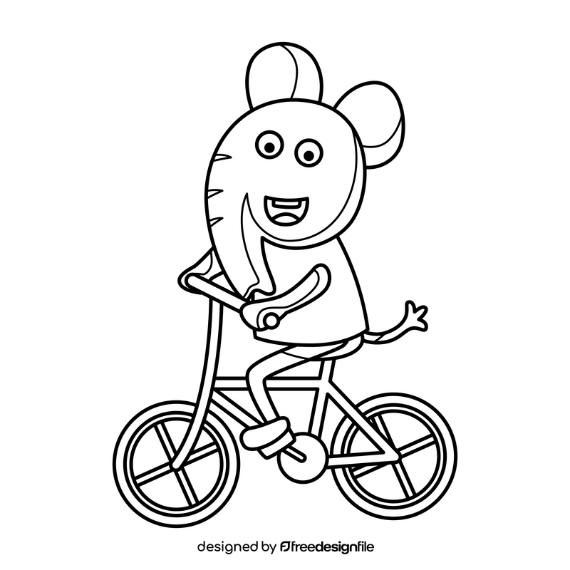 Peppa Pig Emily Elephant riding bike black and white clipart