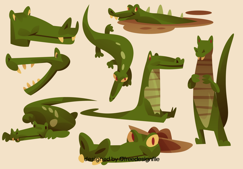 Alligator cartoon set vector