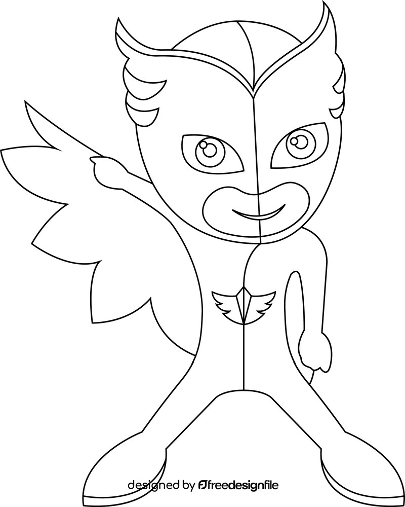 PJ Masks Owlette character drawing black and white clipart