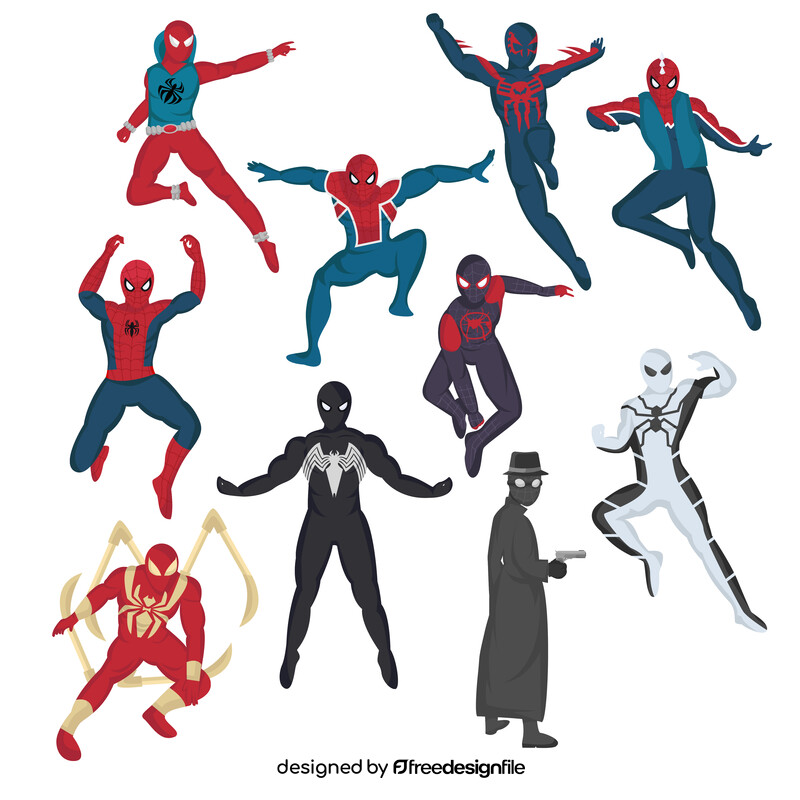 Spiderman character cartoon set vector