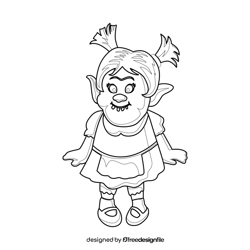 Trolls Bridget character drawing black and white clipart