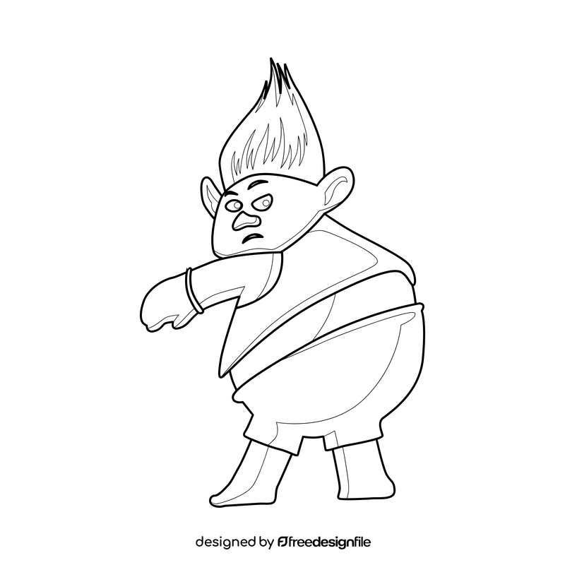 Trolls cartoon Biggie drawing black and white clipart