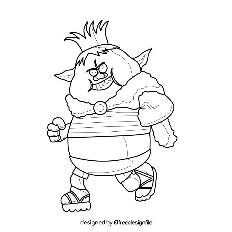 Trolls cartoon character Prince Gristle drawing black and white clipart