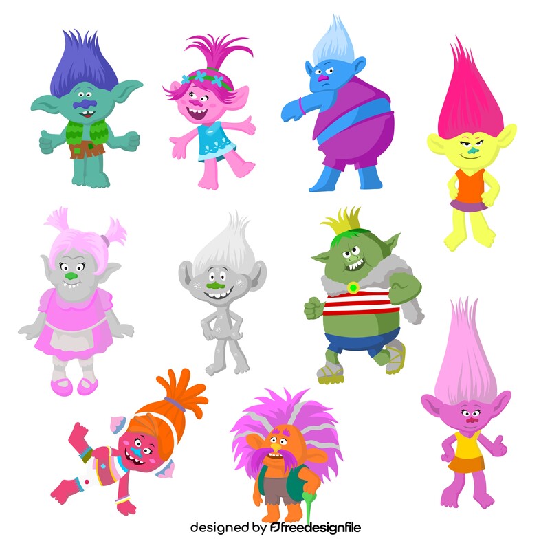 Trolls cartoon characters set vector
