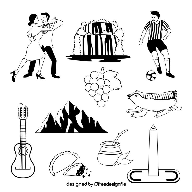 Argentina traditional symbols black and white vector