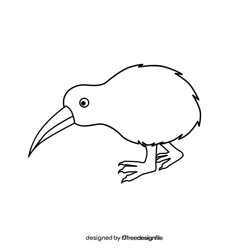 Kiwi bird cartoon black and white clipart