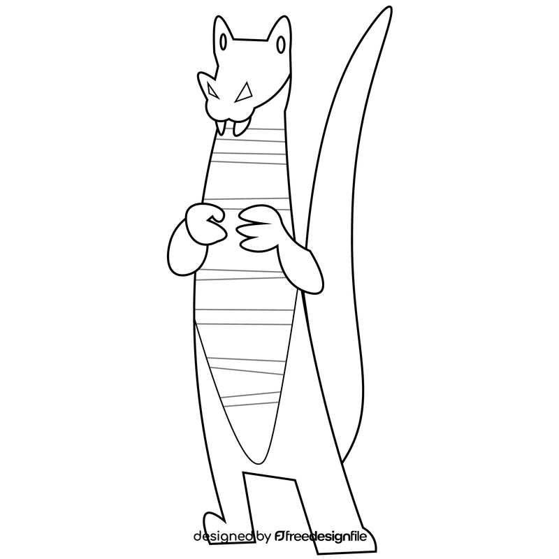 Free cartoon alligator standing flat design black and white clipart