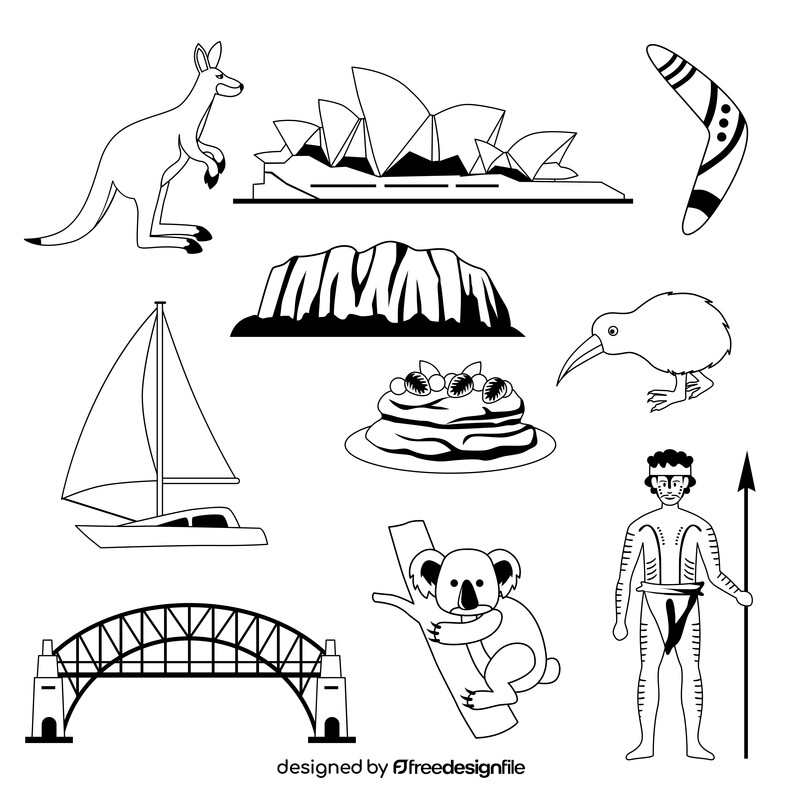 Australia traditional symbols black and white vector