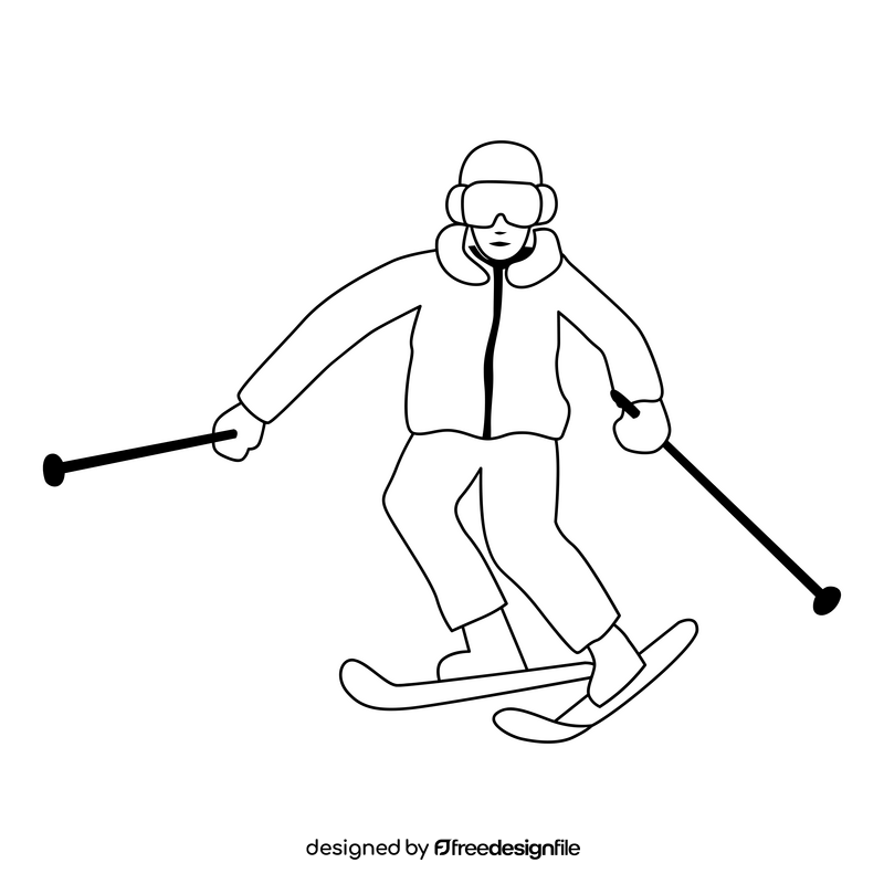 Ice skiing black and white clipart