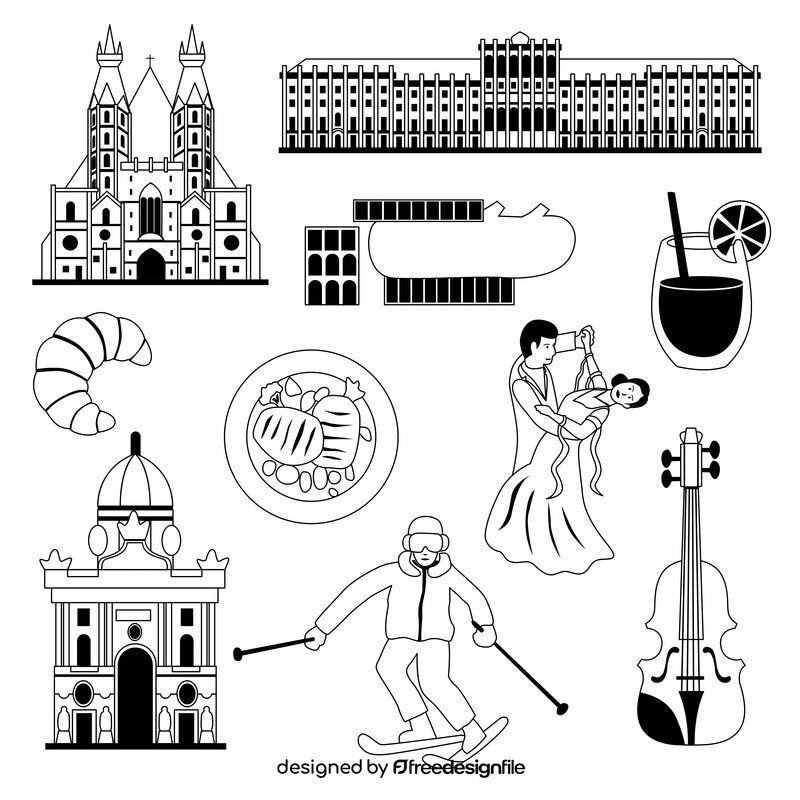 Austria traditional symbols black and white vector