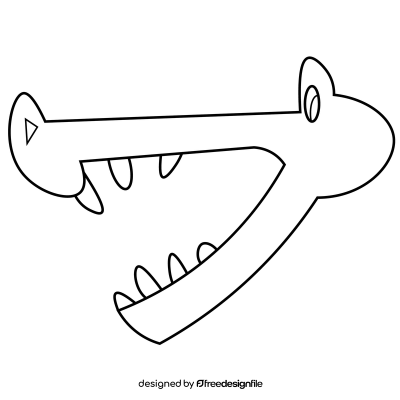 Cartoon alligator mouth black and white clipart