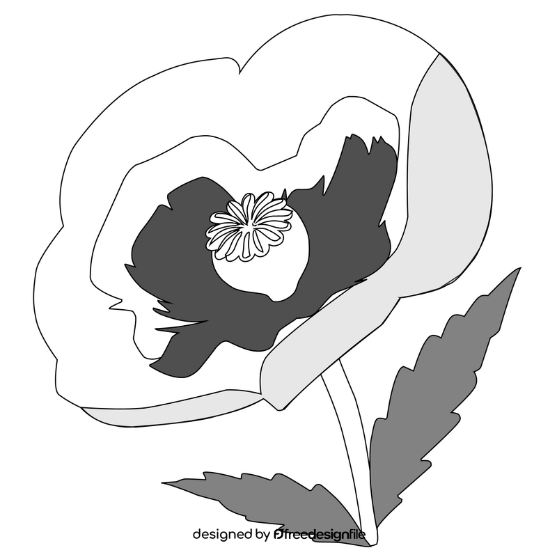 Poppy flower black and white clipart