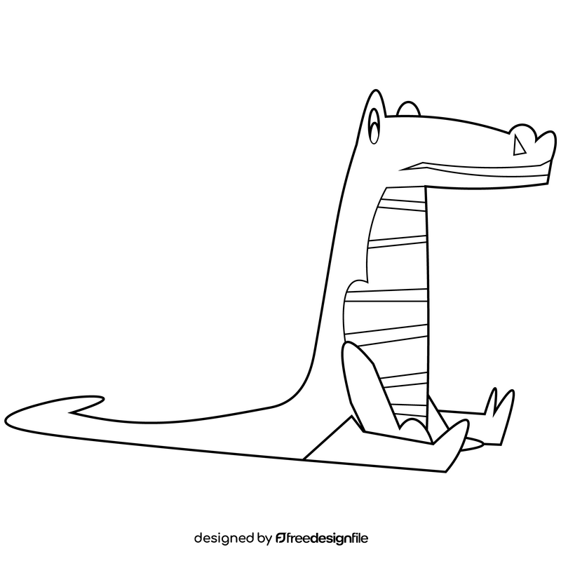 Cute cartoon alligator sitting black and white clipart