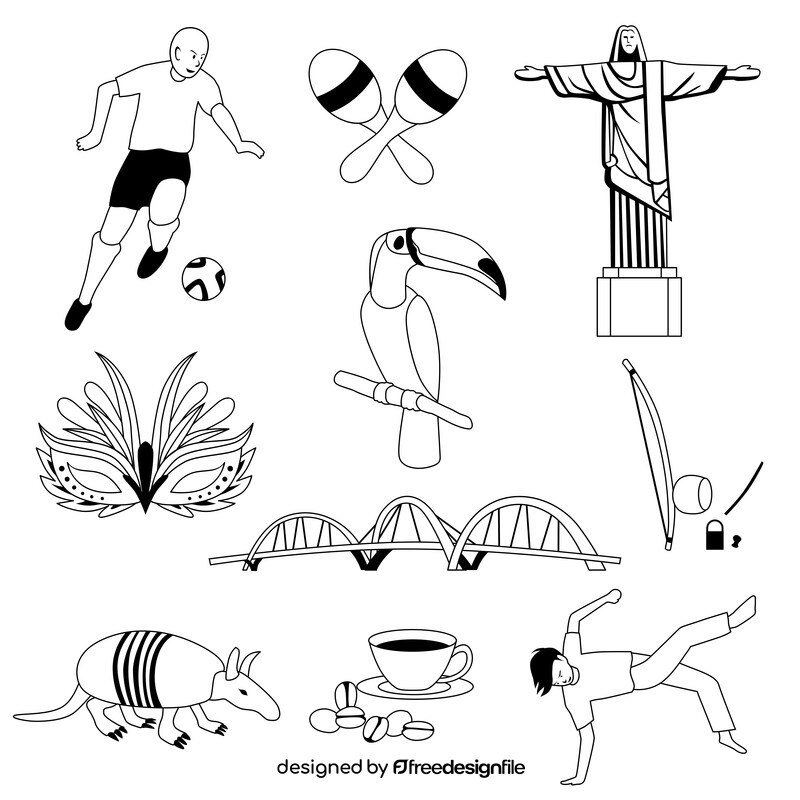 Brazil traditional symbols black and white vector