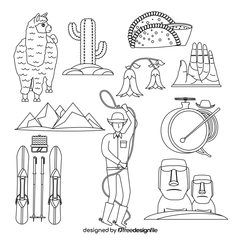 Chile traditional symbols black and white vector