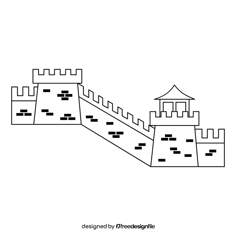 Great Wall of China black and white clipart