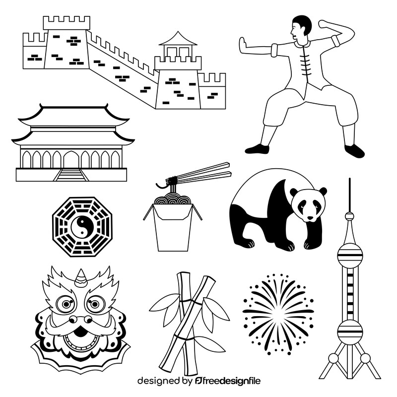 China traditional symbols black and white vector