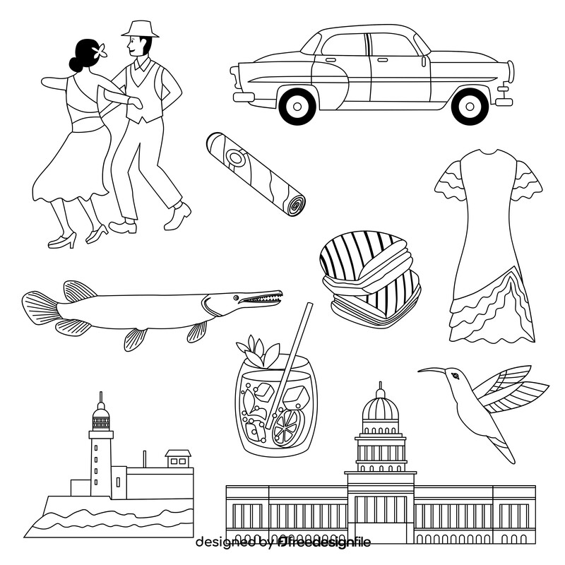 Cuba traditional symbols black and white vector