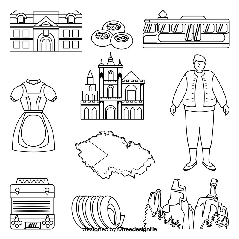 Czech Republic traditional symbols black and white vector