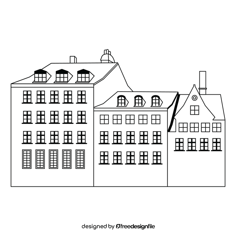 Denmark, Coperhagen apartments black and white clipart