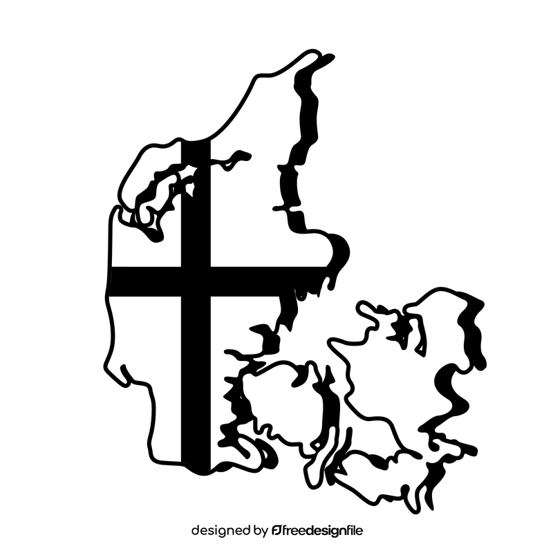 Denmark flag map black and white clipart