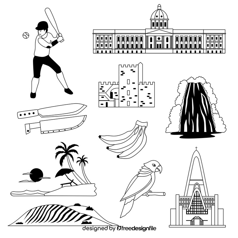 Dominican Republic traditional symbols black and white vector