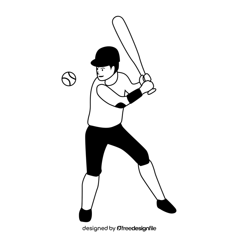 Baseball player black and white clipart