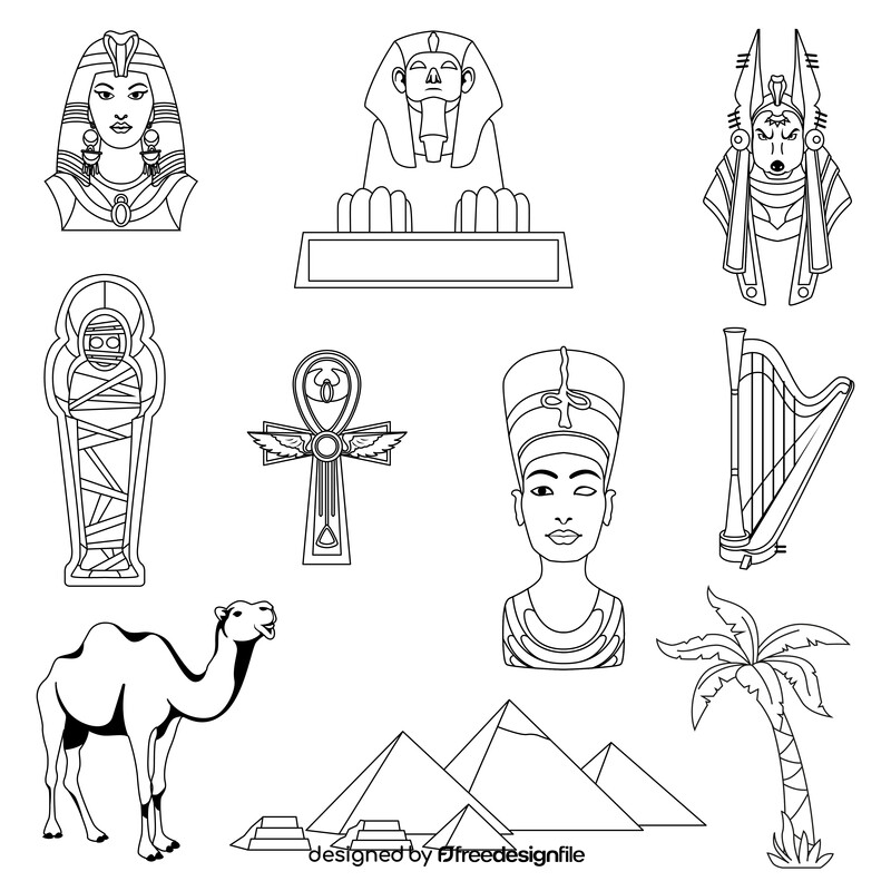Egypt traditional symbols black and white vector