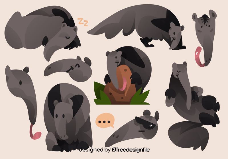 Anteater cartoon set vector