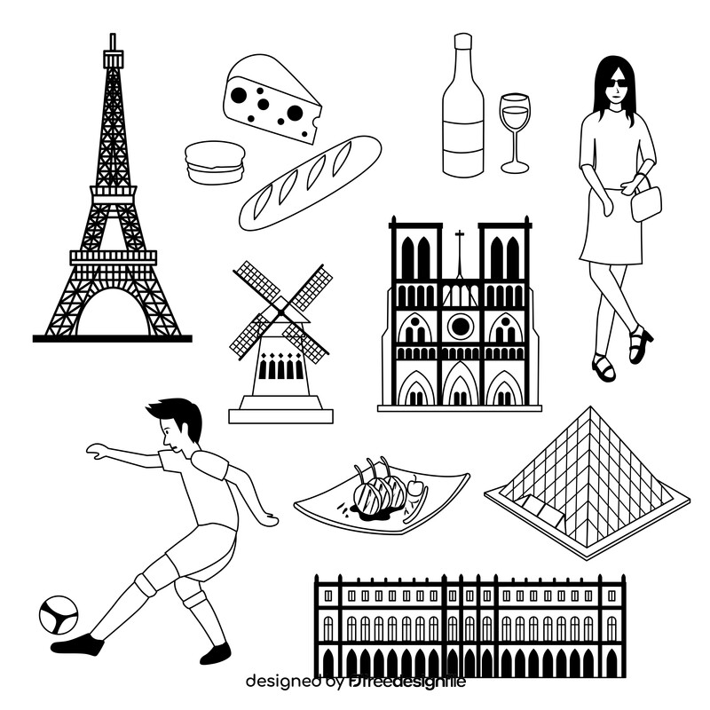 France traditional symbols black and white vector